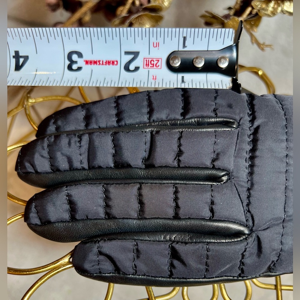 Moncler Black GUANTI Quilted Leather Wool Women’s Gloves Size Medium - Picture 7 of 11